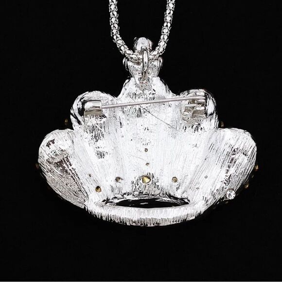 Crystal Rhinestone Crown Pendant Long Chain Necklace/Brooch NWOT - Picture 4 of 4